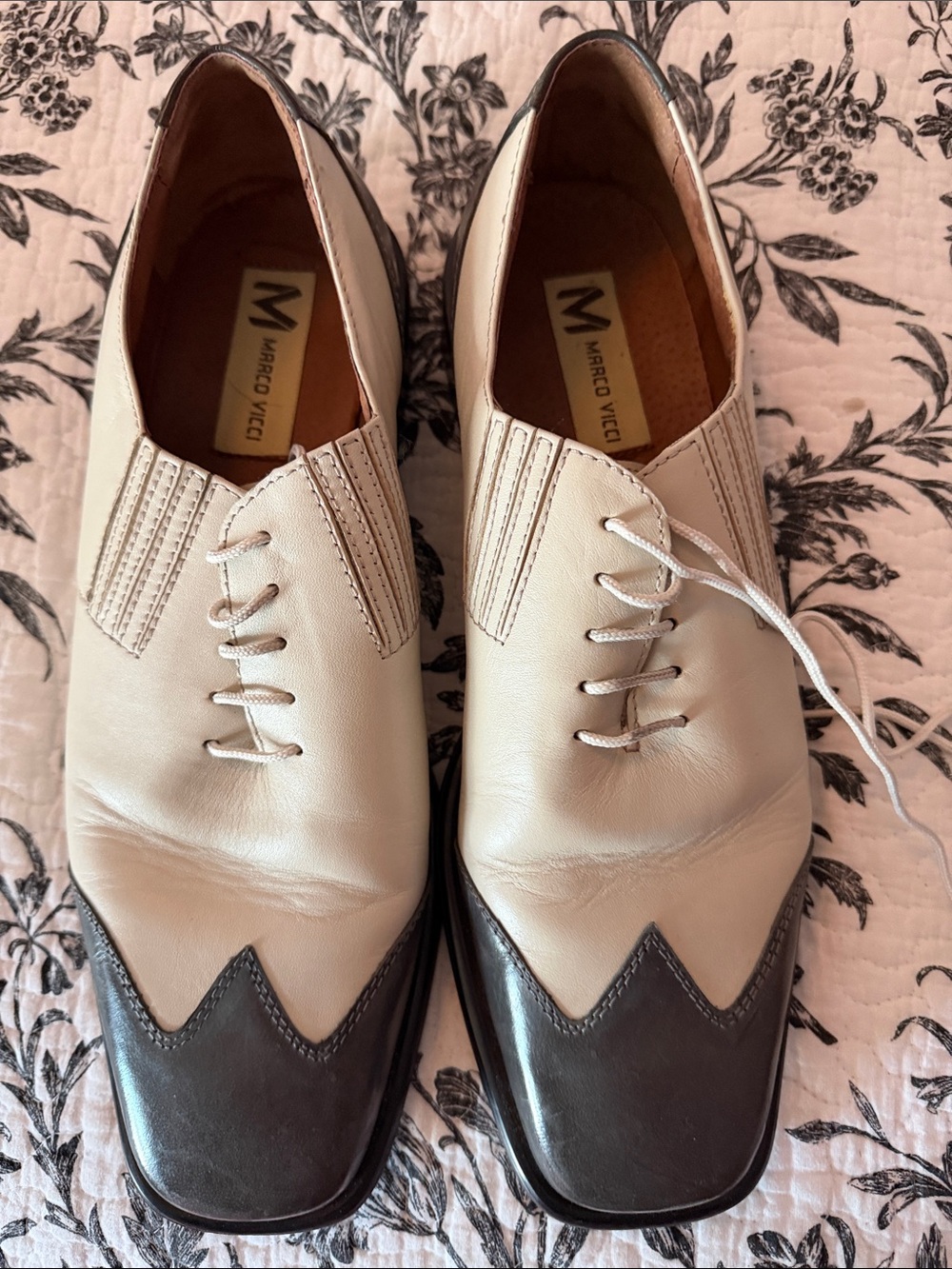 Two-Tone Cream and Black Lace-Up Derby